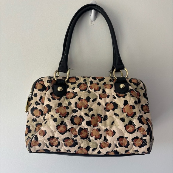 Betsey Johnson Cheetah Print Quilted Satchel Purse Shoulder Bag Y2K Retro Animal - Picture 6 of 16